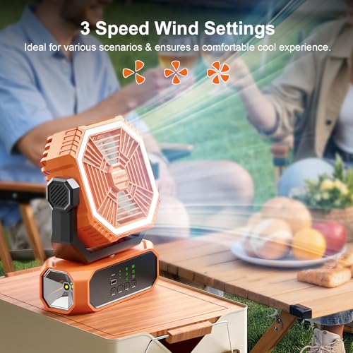 Portable Camping Fan with LED Lantern & Flashlight, 20000mAh Rechargeable Battery G626955