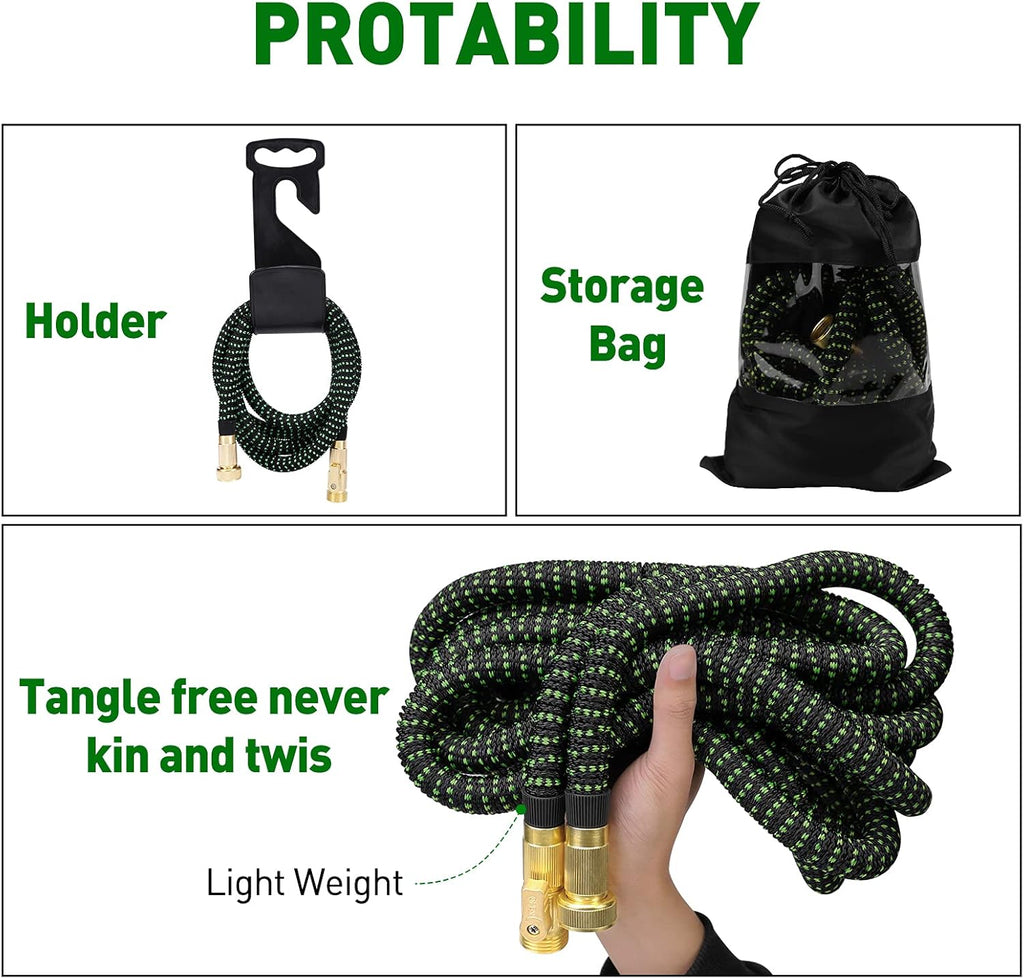 100 ft Expandable Garden Hose with 10 Function Sprayer, Solid Brass Fittings, Triple Latex Core, Pack of 2 X338041