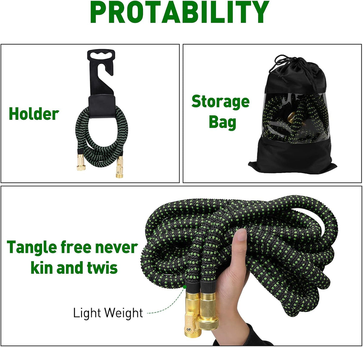 100 ft Expandable Garden Hose with 10 Function Sprayer, Solid Brass Fittings, Triple Latex Core, Pack of 2 X338041