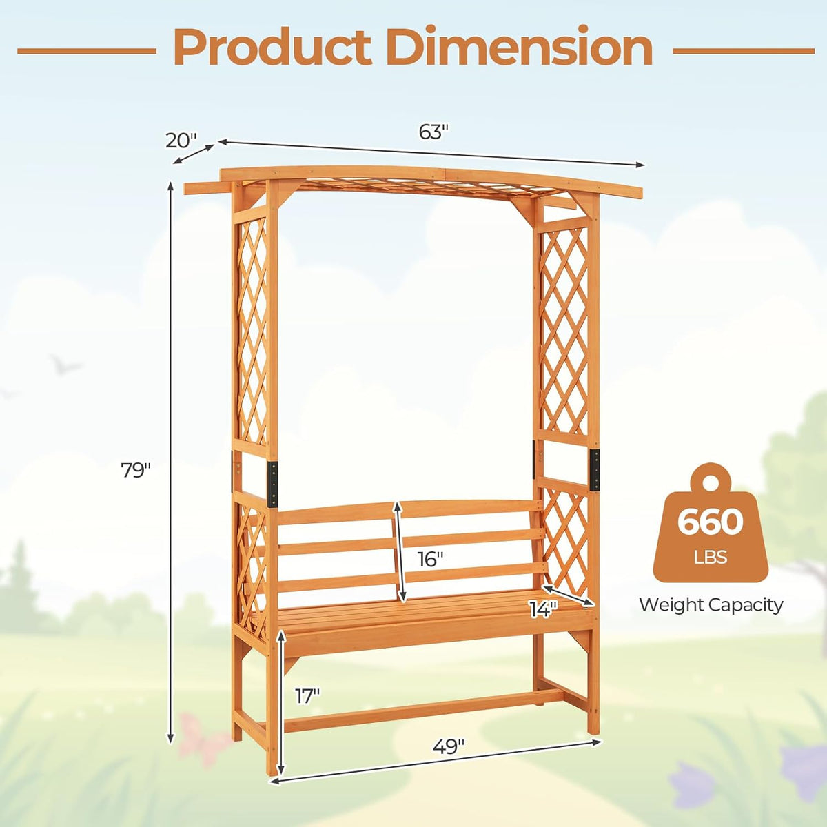 Wooden Garden Arbor with Bench H61663