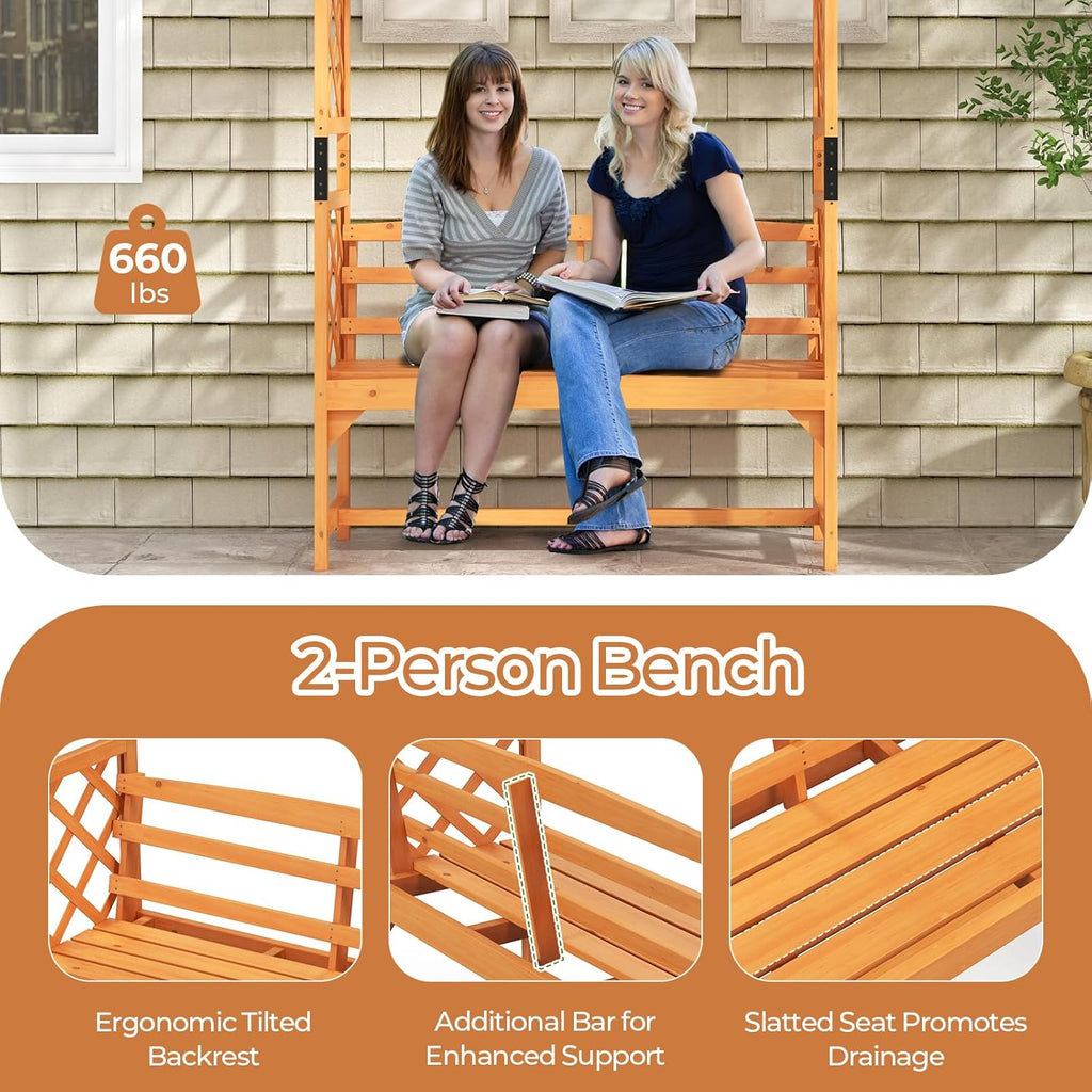 Wooden Garden Arbor with Bench H61663