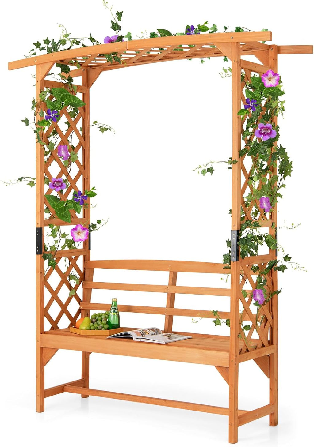 Wooden Garden Arbor with Bench H61663