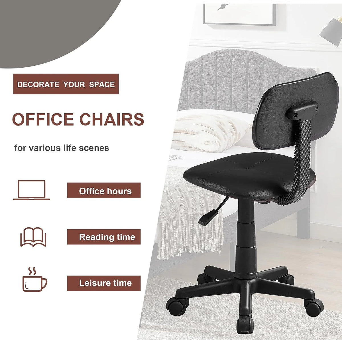 Black Adjustable Height Ergonomic Swivel Office Chair H89379