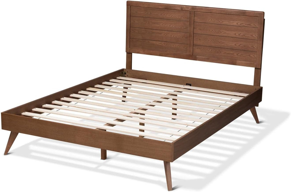 Walnut Brown Wood Queen Platform Bed F7192