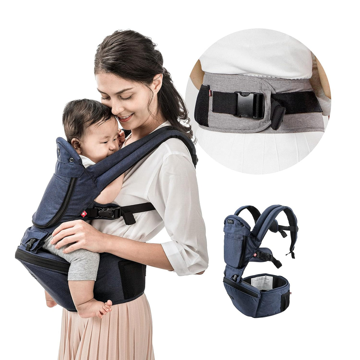 Baby Carrier with Hip Seat, Ergonomic 6 in 1 Front and Back, Stone Grey O280