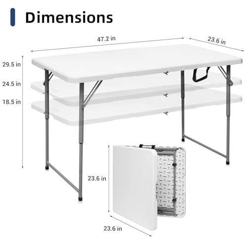 4 Foot Heavy Duty Plastic Folding Table with Carrying Handle Q735