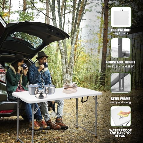 4 Foot Heavy Duty Plastic Folding Table with Carrying Handle Q735