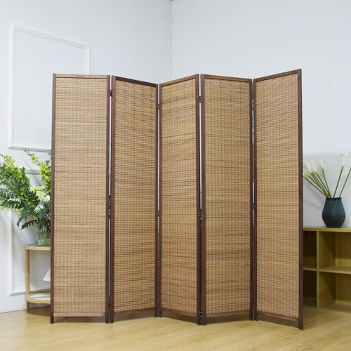 5.6 FT Tall Brown Bamboo Folding Room Divider Screen H2861