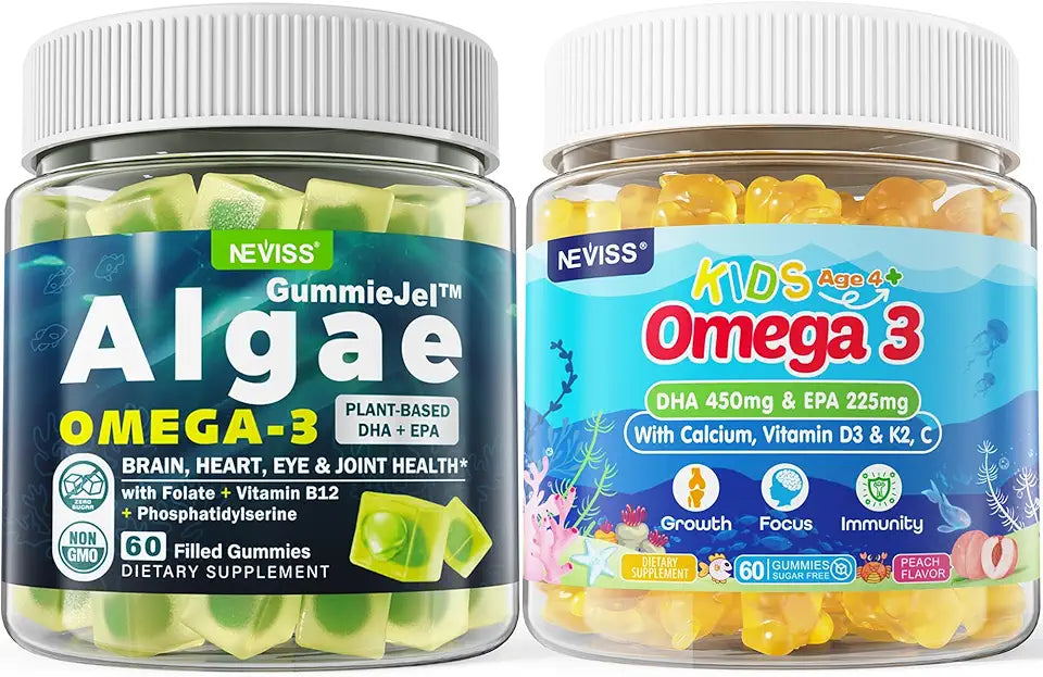 Vegan Omega 3 Gummies + Sugar Free Omega 3 Gummies for Kids A6213