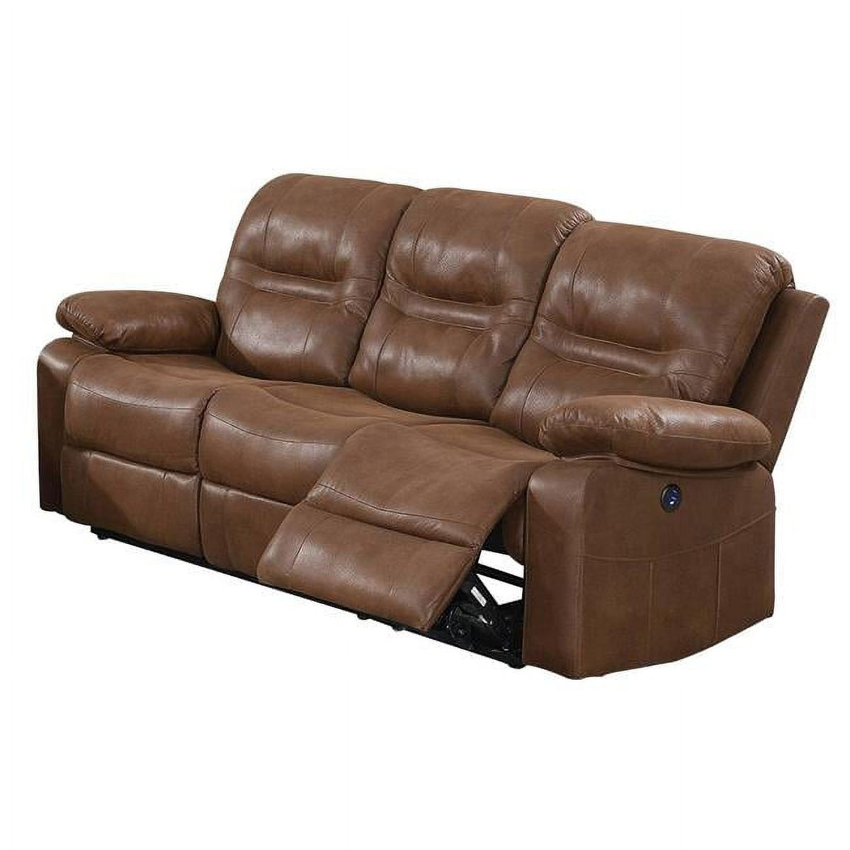 Brown Leatherette Reclining Sofa with USB Port M77182