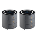Set of 2 Dark Gray Faux Leather 3 Drawer Nightstand F590