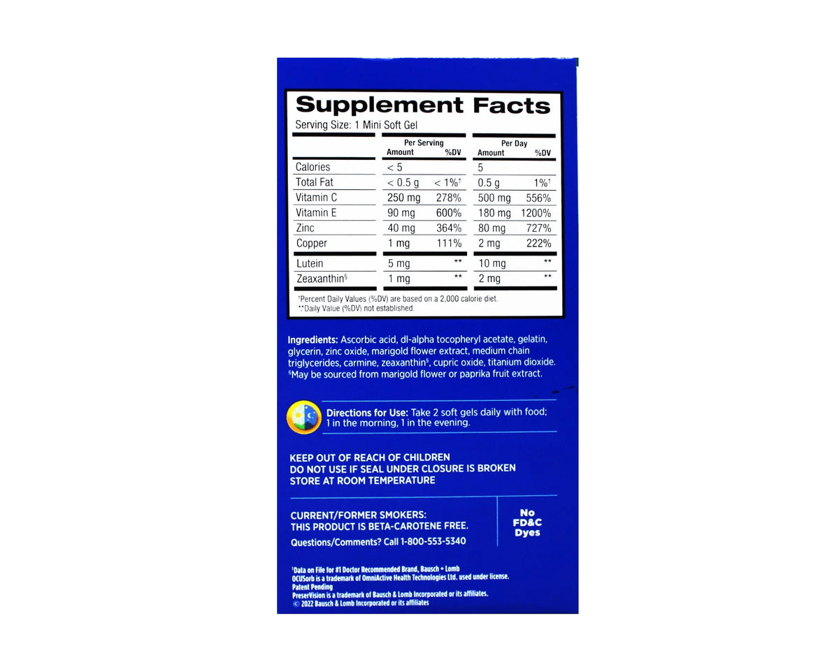 Eye Vitamin and Mineral Supplement 210 Count Mini Soft gels K7118