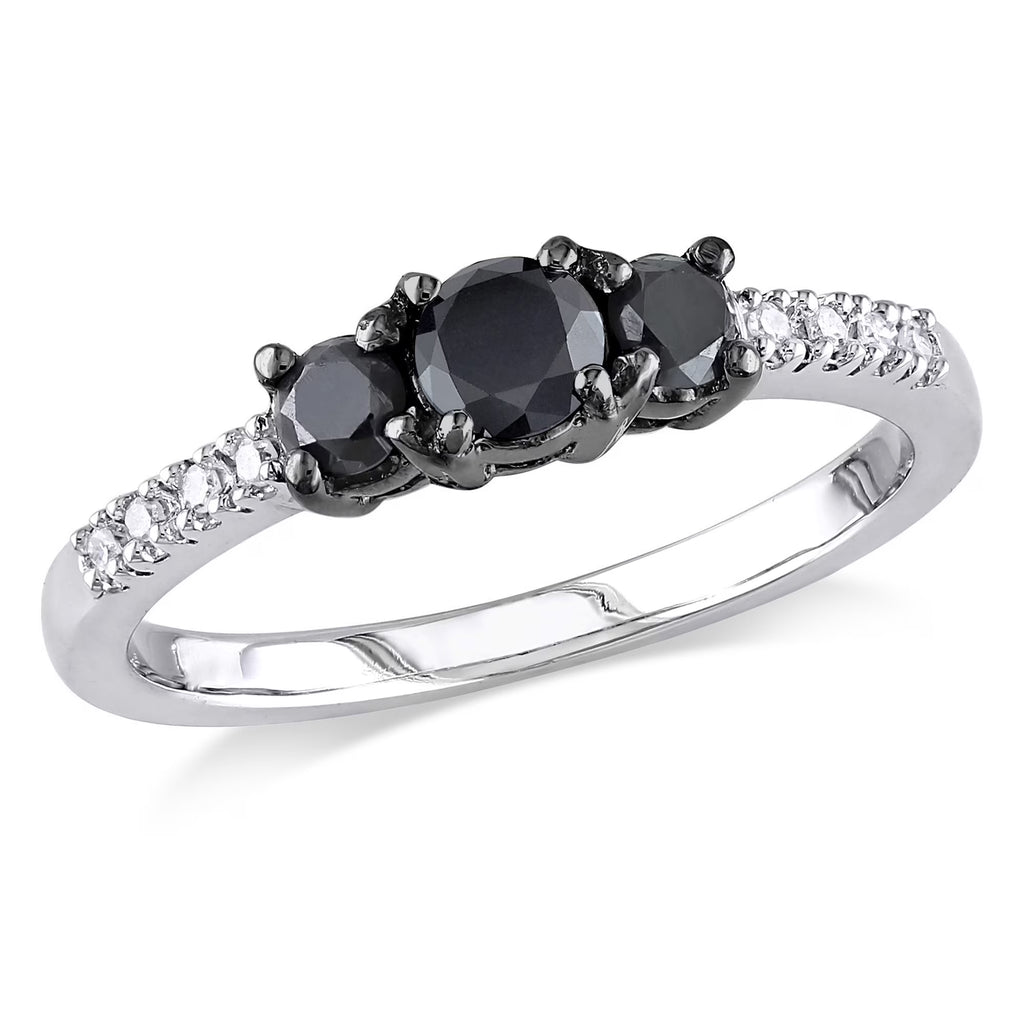 Black and White Diamond Sterling Silver 3-Stone Engagement Ring Z562