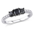 Black and White Diamond Sterling Silver 3-Stone Engagement Ring Z562