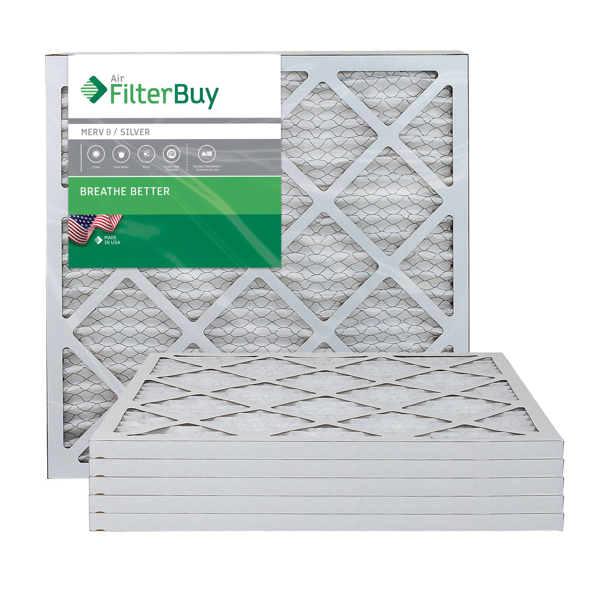Silver MERV 8 18x22x1 Pleated AC Furnace Air Filter, Pack of 6 J15103