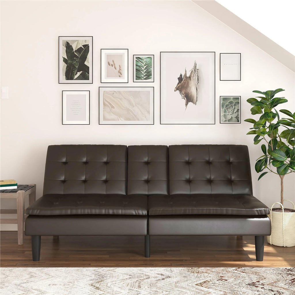 Memory Foam Futon with Cupholder and USB, Camel Faux Leather T92904