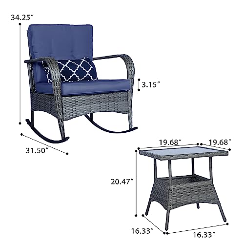 3 PCS Outdoor Rocking Chair Set with Cushions & Coffee Table W8419
