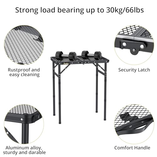 Aluminum Folding Camping Grill Table Adjustable Height Black D2717