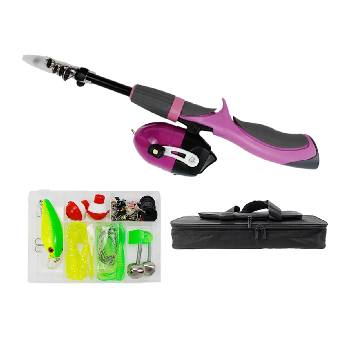 Pink Telescopic Fishing Rod and Reel Carrier Bag with Fishing Line Q42705