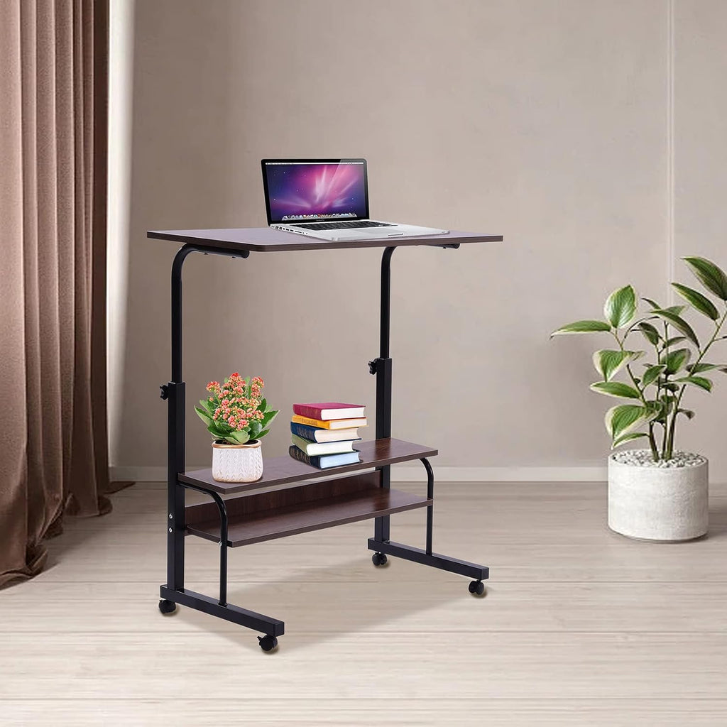 2-Layer Height Adjustable Mobile Laptop Desk Cart with Wheels F72101