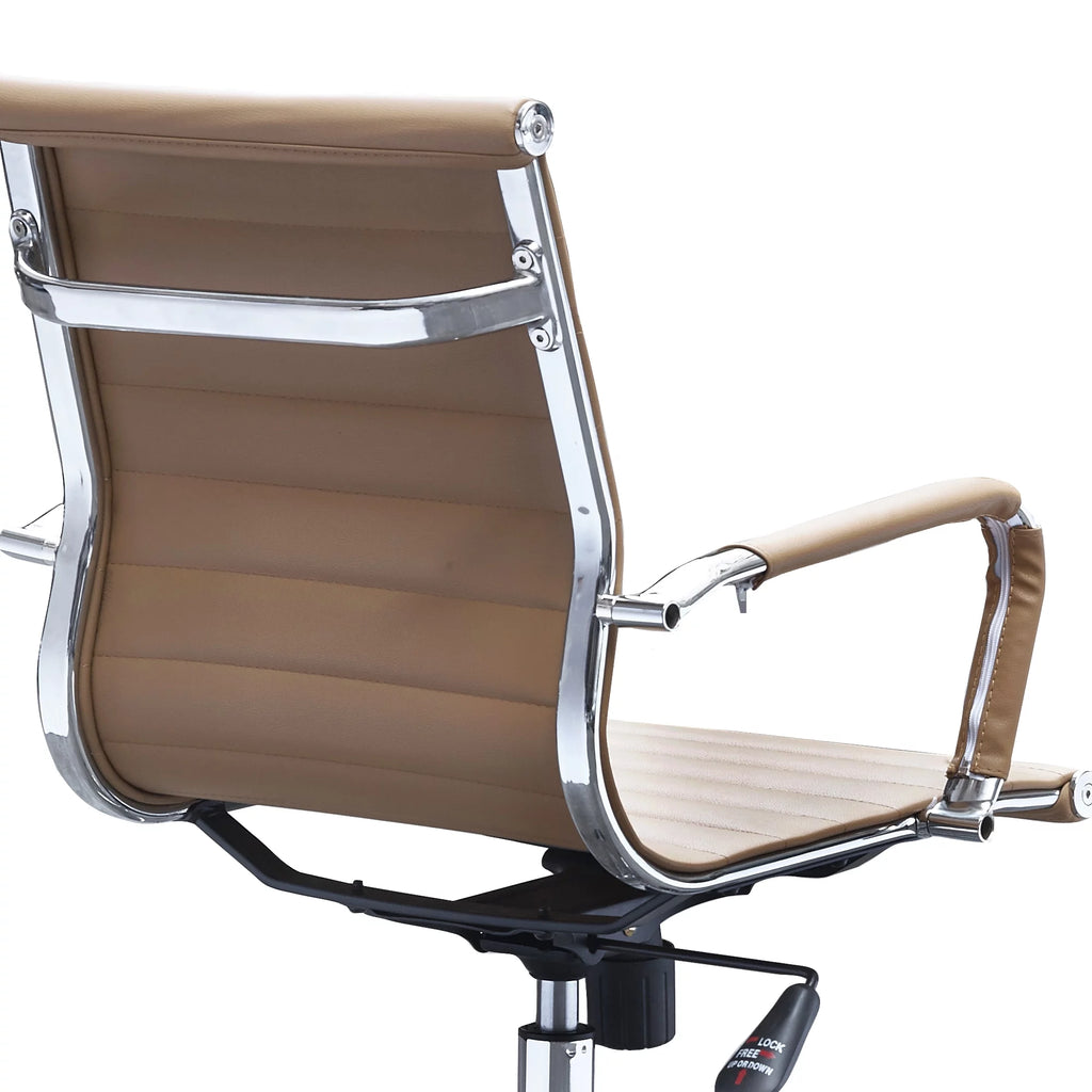 Tan Ribbed Drafting Chair with Wheels and Arms B57754