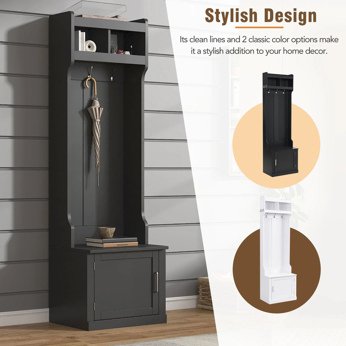 Multi-functional Hall Tree with Cabinet & 6 Hooks V612903