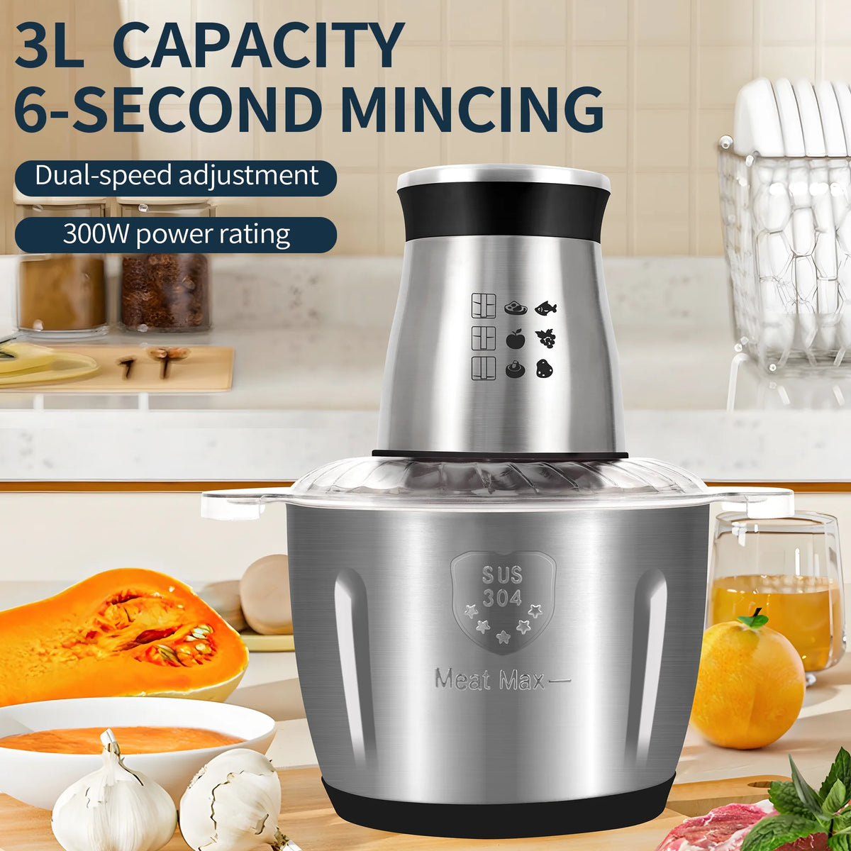 3L Stainless Steel Electric Food Chopper 300W J686