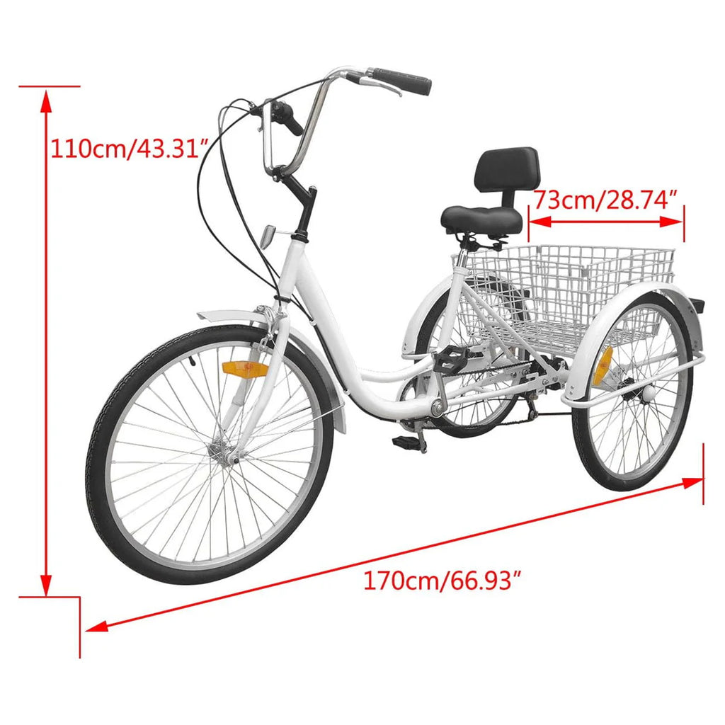 24 Inch 3-Wheel Tricycle with Basket White/Yellow W8022