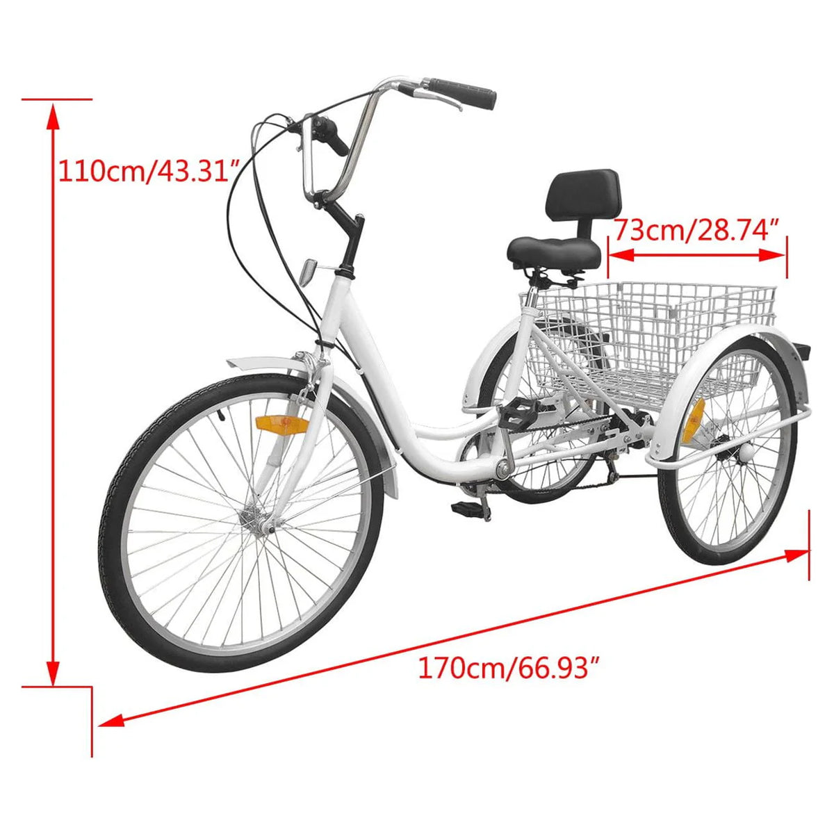 24 Inch 3-Wheel Tricycle with Basket White/Yellow W8022