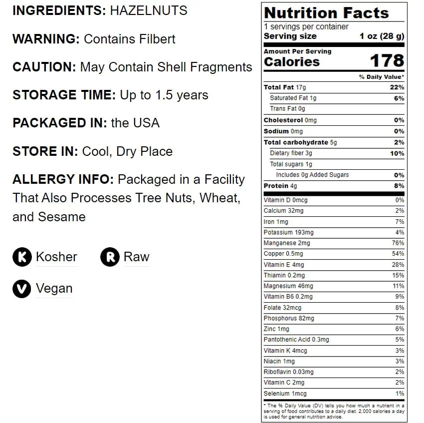 Raw Hazelnuts, 2 Pounds M77098