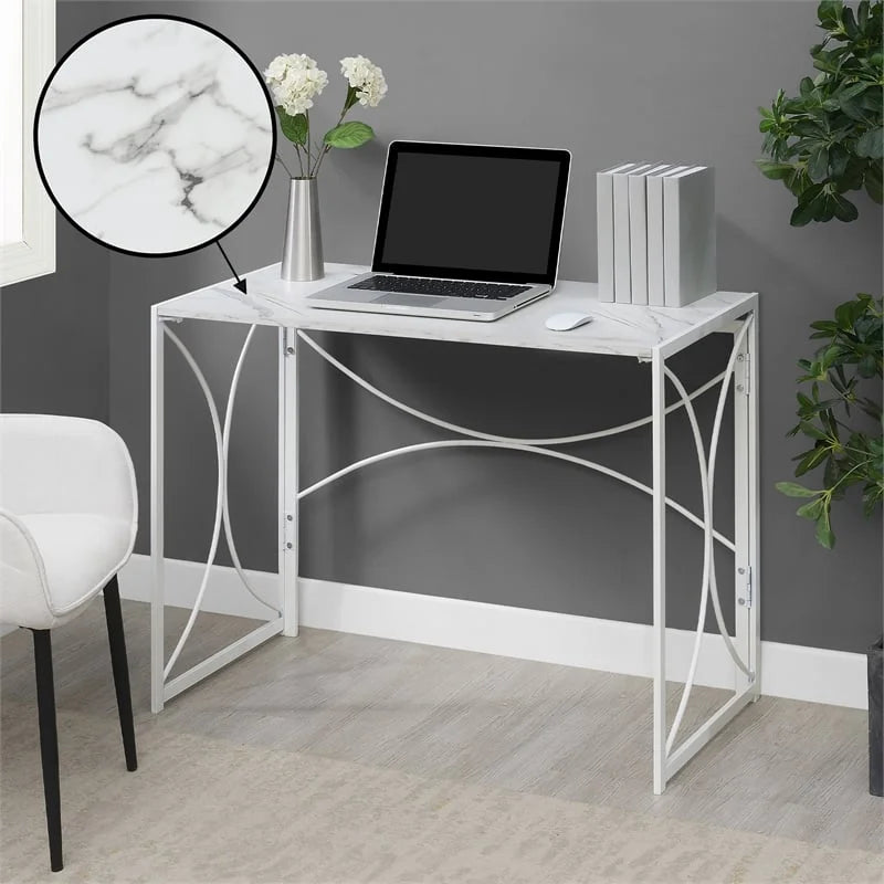 White Faux Marble Folding Desk E396822