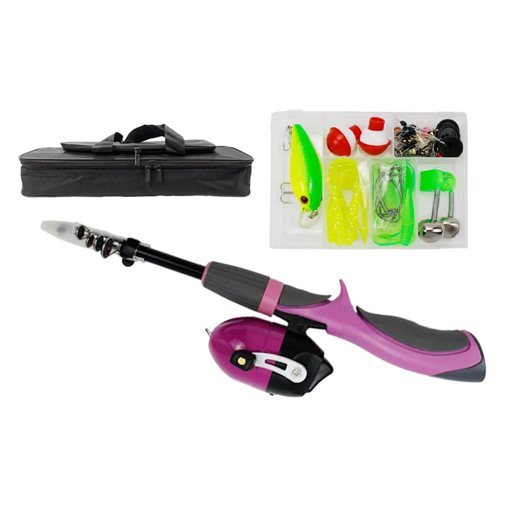 Pink Telescopic Fishing Rod and Reel Carrier Bag with Fishing Line Q42705
