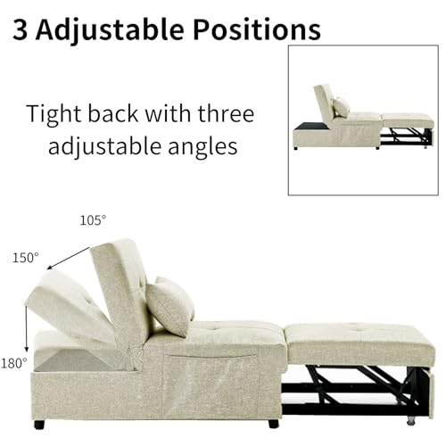 Beige Breathable Fabric Convertible Sleeper Chair Bed H637