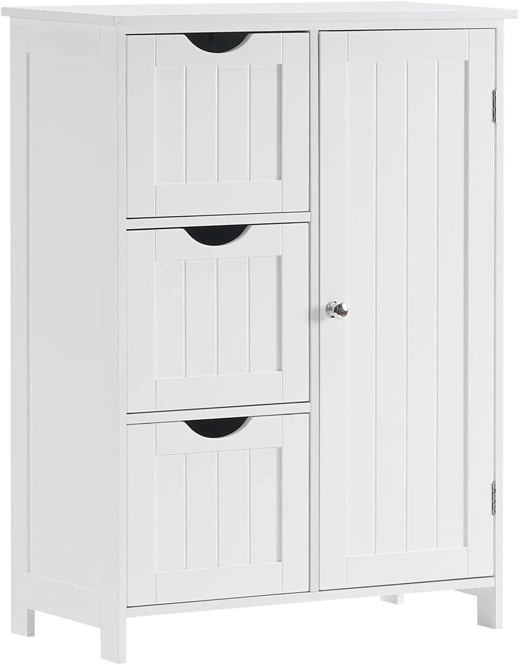 White Wooden Freestanding Bathroom Floor Cabinet with 1 Cupboard and 3 Drawers E4944