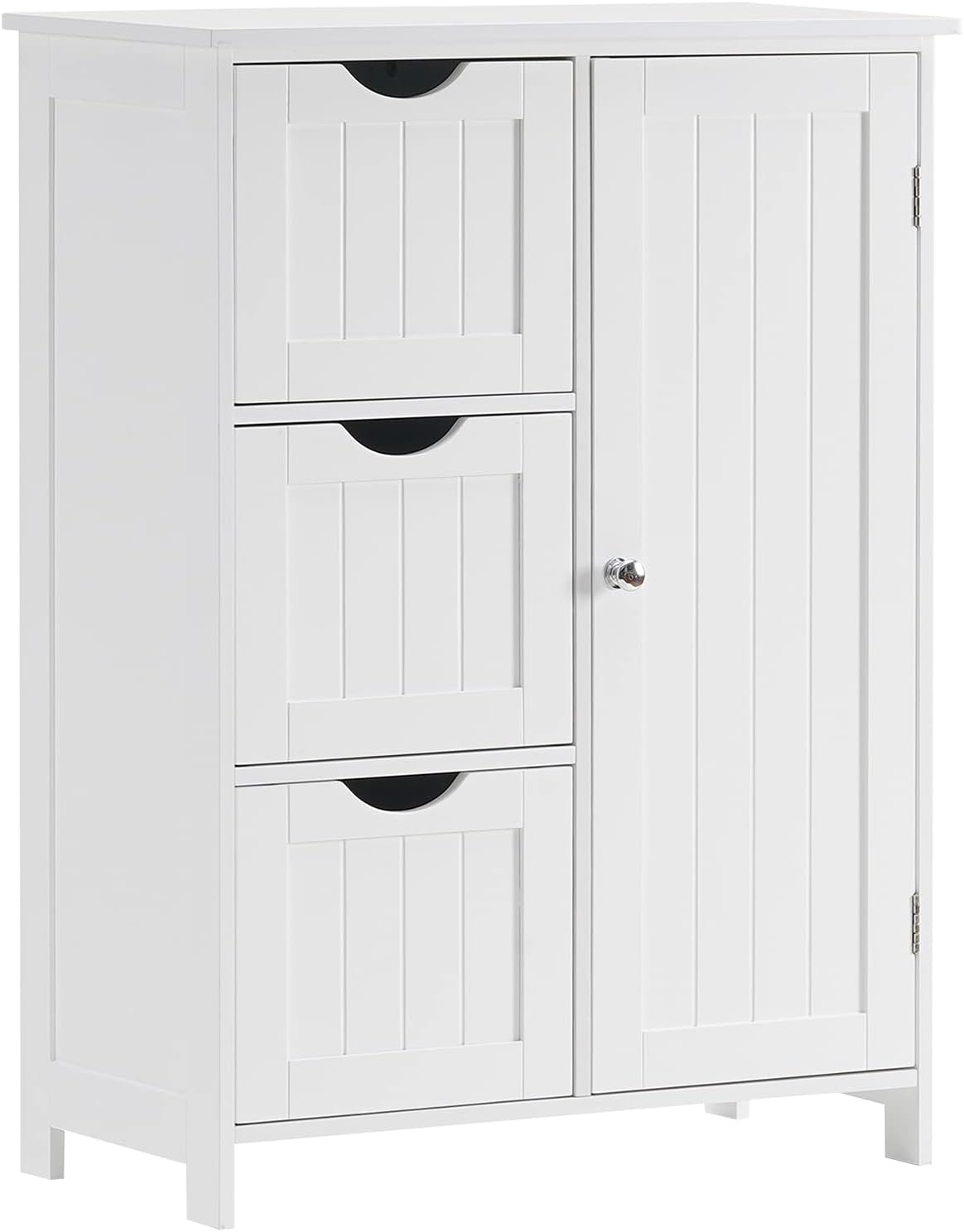 White Wooden Freestanding Bathroom Floor Cabinet with 1 Cupboard and 3 Drawers E4944