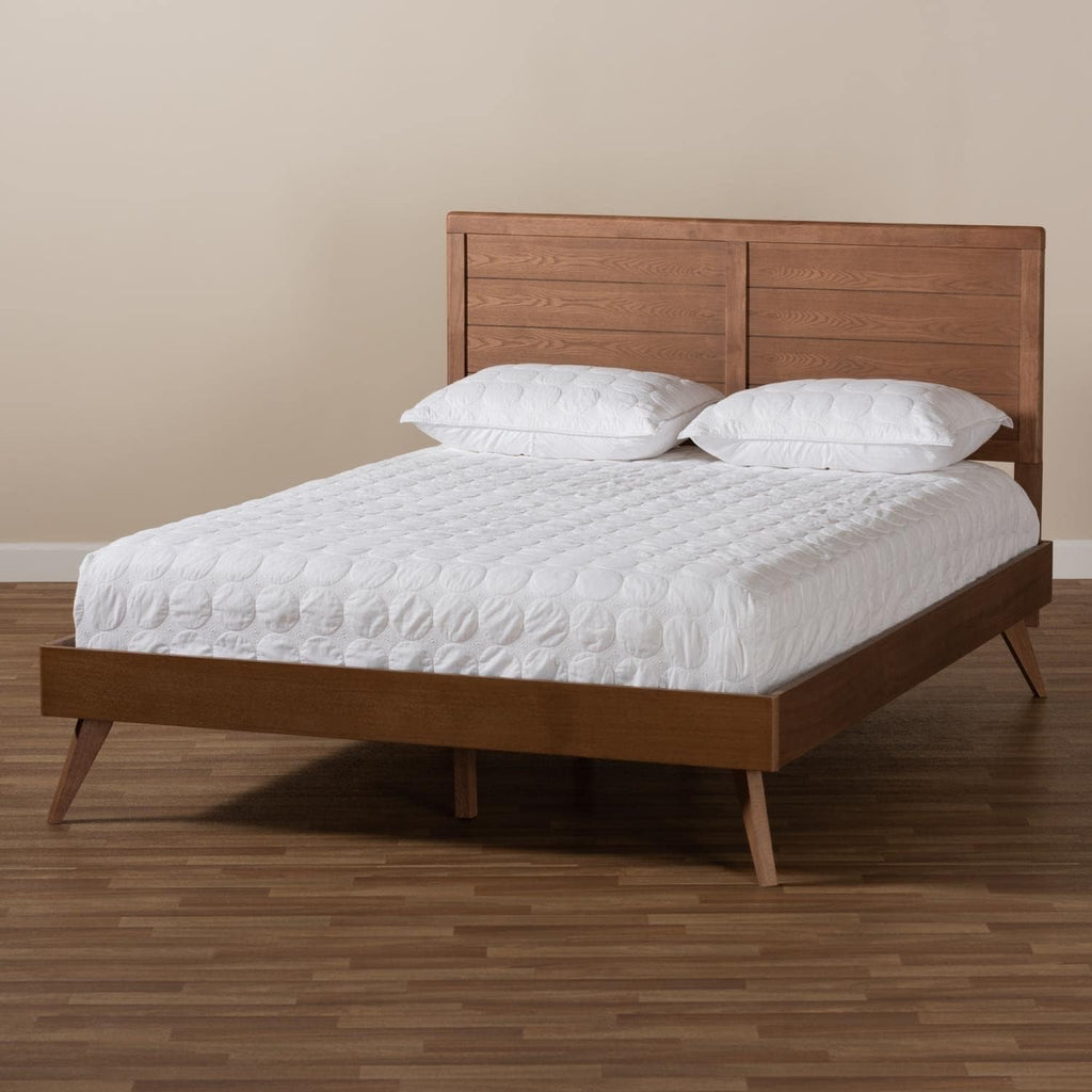 Walnut Brown Wood Queen Platform Bed F7192