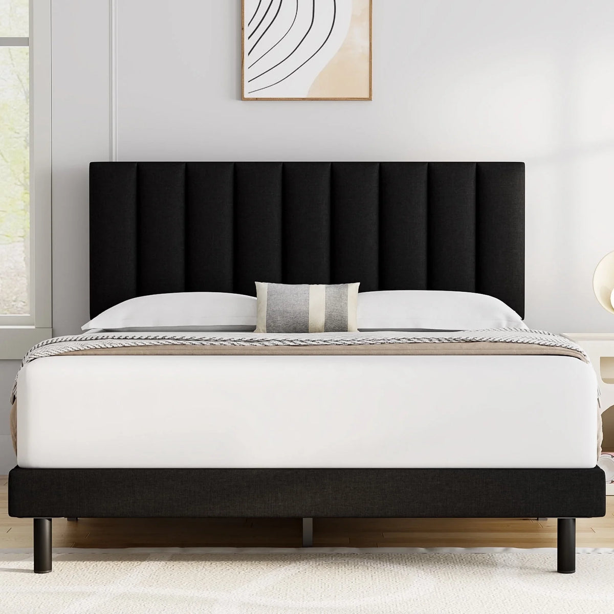 Queen Upholstered Platform Bed Frame with Headboard H1416