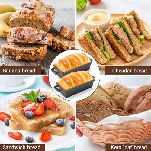 2 Piece 10 x 5 Inches Cast Iron Bread Pan with Lid Loaf Pans Set D76117