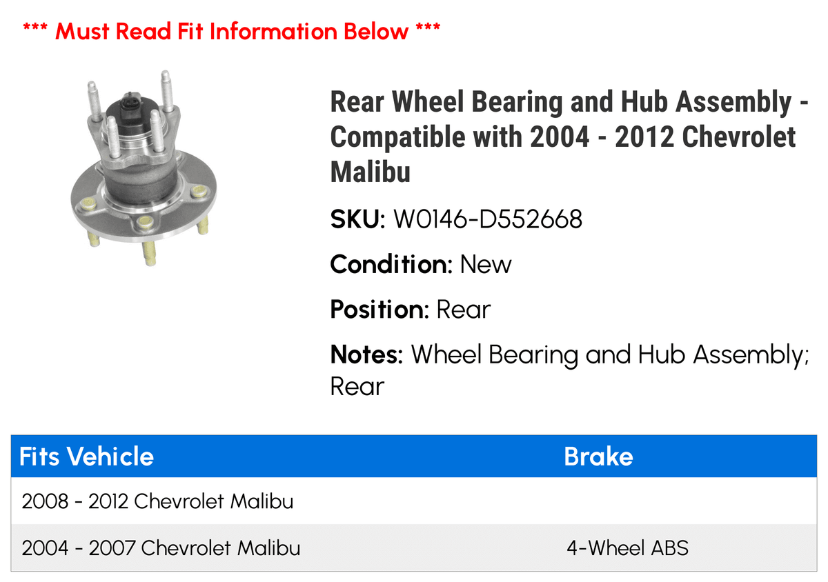 Rear Wheel Bearing and Hub Assembly for Chevy Malibu V3316