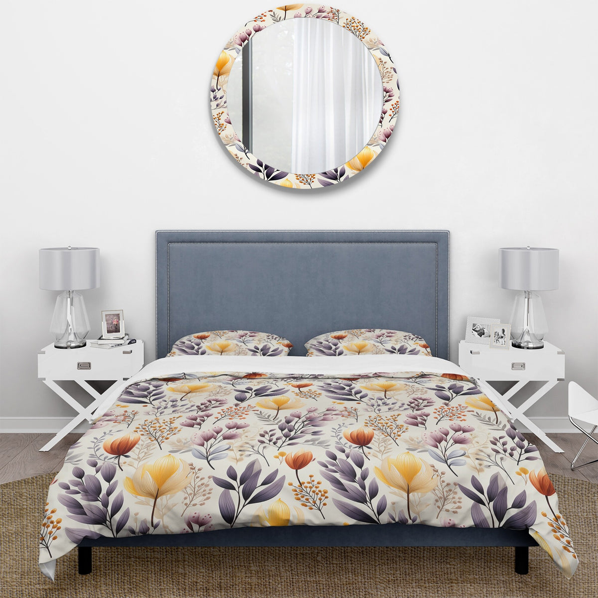 Yellow Floral Bedding Comforter Set with 2 Shams Twin I930