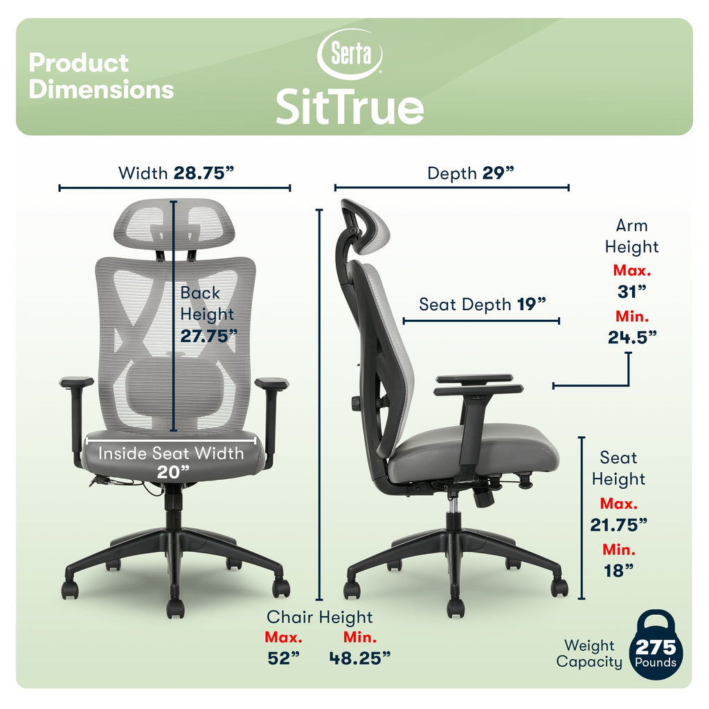 Ergonomic Mesh/Vegan Leather High-Back Task Chair, Gray/Black I992