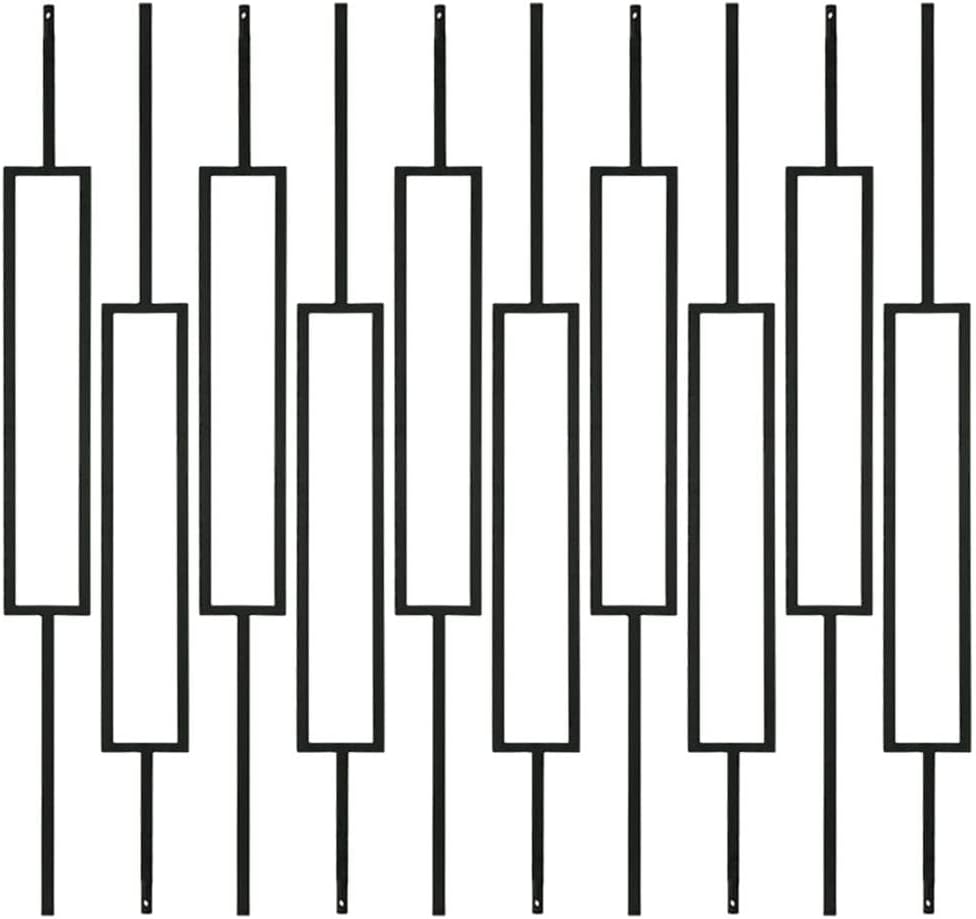 Satin Black Wrought Iron Balusters, Set of 10, Hollow Rectangle Iron Spindles P6940