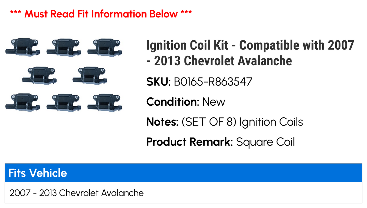 Ignition Coil Kit Compatible with Chevy Avalanche W907409