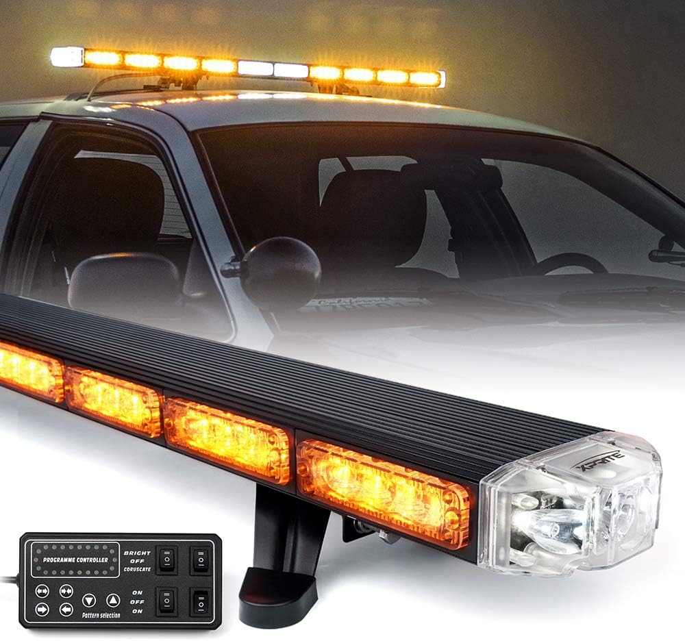 48 White Amber Emergency Strobe Light Bar LED Lightbar with Adjustable Brackets A56469