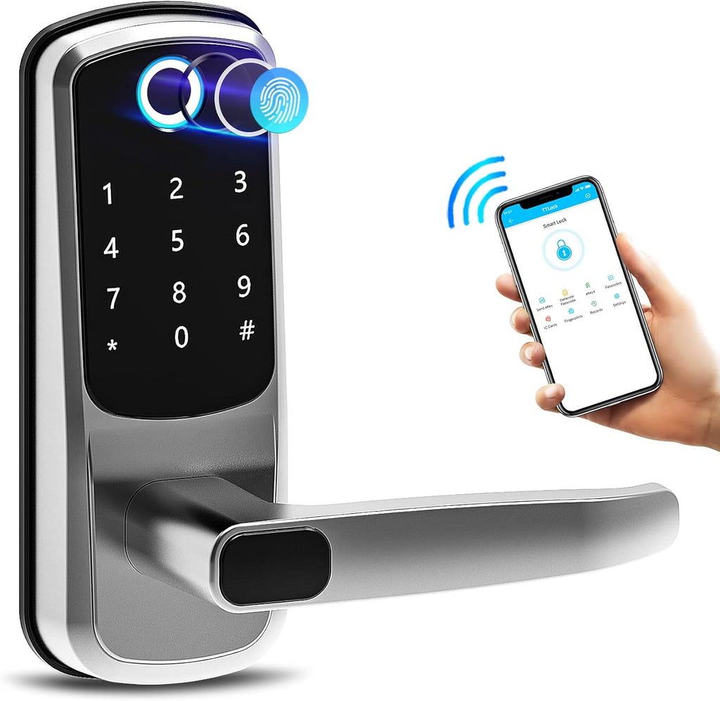 Fingerprint Door Lock with Bluetooth App Code Key and IC Card J1504