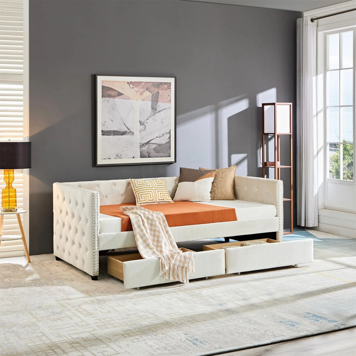 Velvet Upholstered Daybed with 2 Storage Drawers S286980