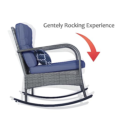 3 PCS Outdoor Rocking Chair Set with Cushions & Coffee Table W8419