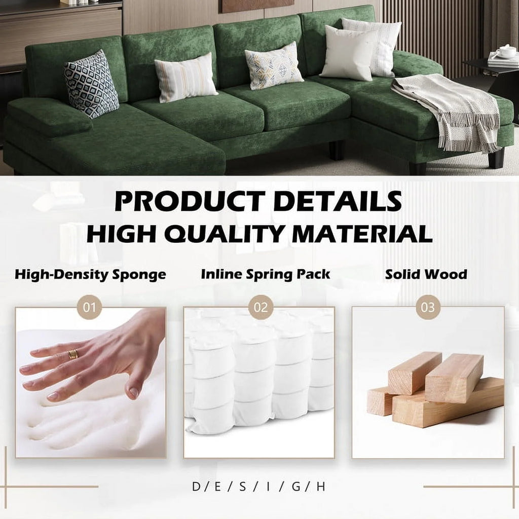 Gray Chenille 4 Seat Sectional Sofa with Chaise Q376