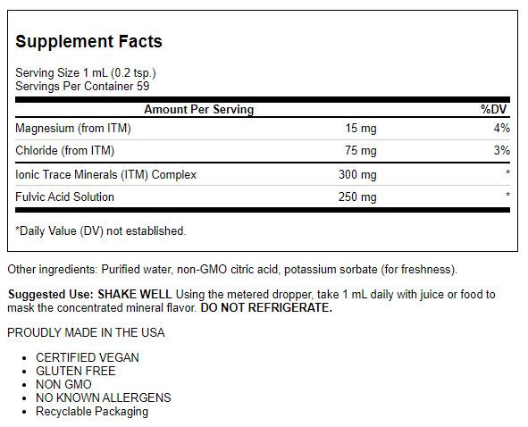 Liquid Ionic Fulvic Acid 250 mg 60 Servings T12589