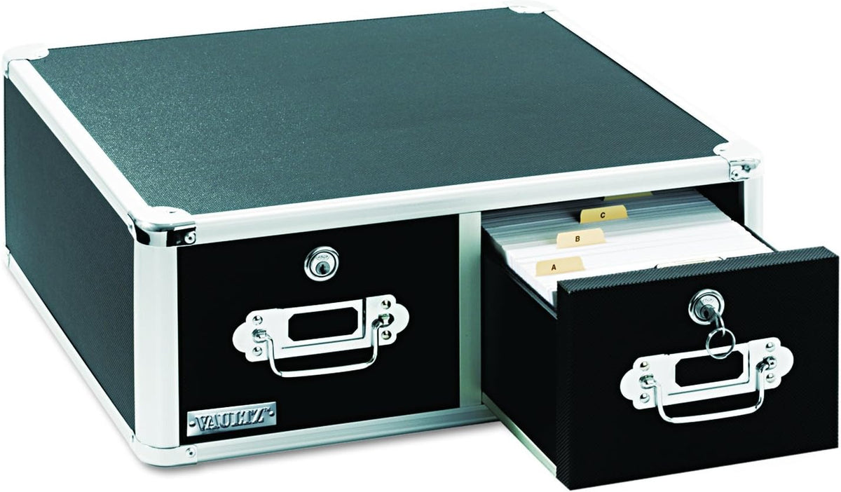 Black 4 x 6 Double Drawer Index Card Cabinet A11259